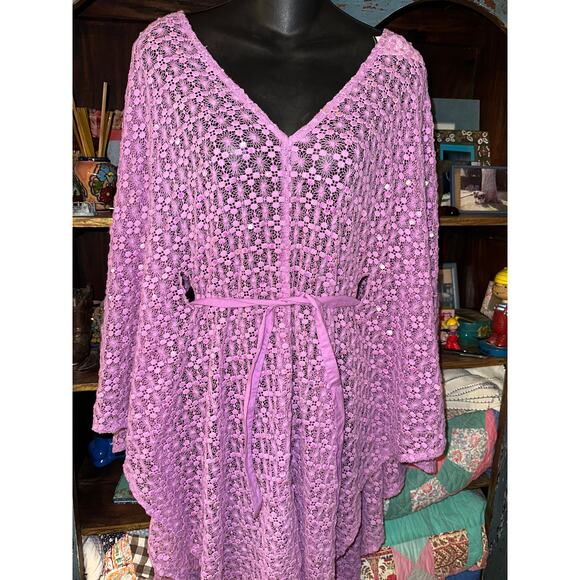 NWT SUNDRESS HELENE LAVENDER LILAC CROCHET SEQUINS CAFTAN KAFTAN f - Picture 7 of 12